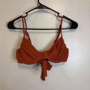 Skatie Rust Brown Textured Tie-Front Bikini Top
